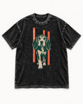 Beagle Before The Move Walking Portrait Washed Tee in Black, flat lay product photo
