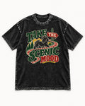 Shih Tzu Take the Scenic Mood Road Sign Graphic Washed Tee in Black, flat lay product photo