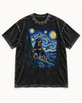 Rottweiler Night Shift Orbital Division Starry Night Graphic Washed Tee in Black, flat lay product photo