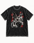 Black Signal Torn Collage German Shepherd Dog Portrait Graphic Washed Tee in Black, flat lay product photo
