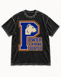 Pitbull Power Can Be Gentle Varsity Graphic Washed Tee in Black, flat lay product photo
