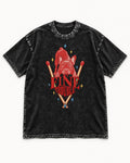 Fine Trouble Boston Terrier Matchstick Graphic Washed Tee in Black, flat lay product photo