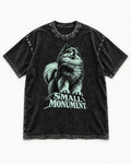 Pomeranian Small Monument Pedestal Graphic Washed Tee in Black, flat lay product photo