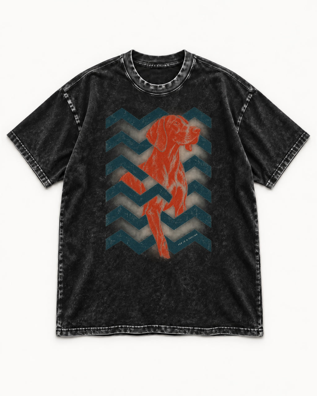 German Shorthaired Pointer Far Is a Feeling Chevron Graphic Washed Tee in Black, flat lay product photo