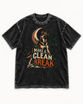 Make A Clean Break Crescent Botanical German Shepherd Dog Graphic Washed Tee in Black, flat lay product photo