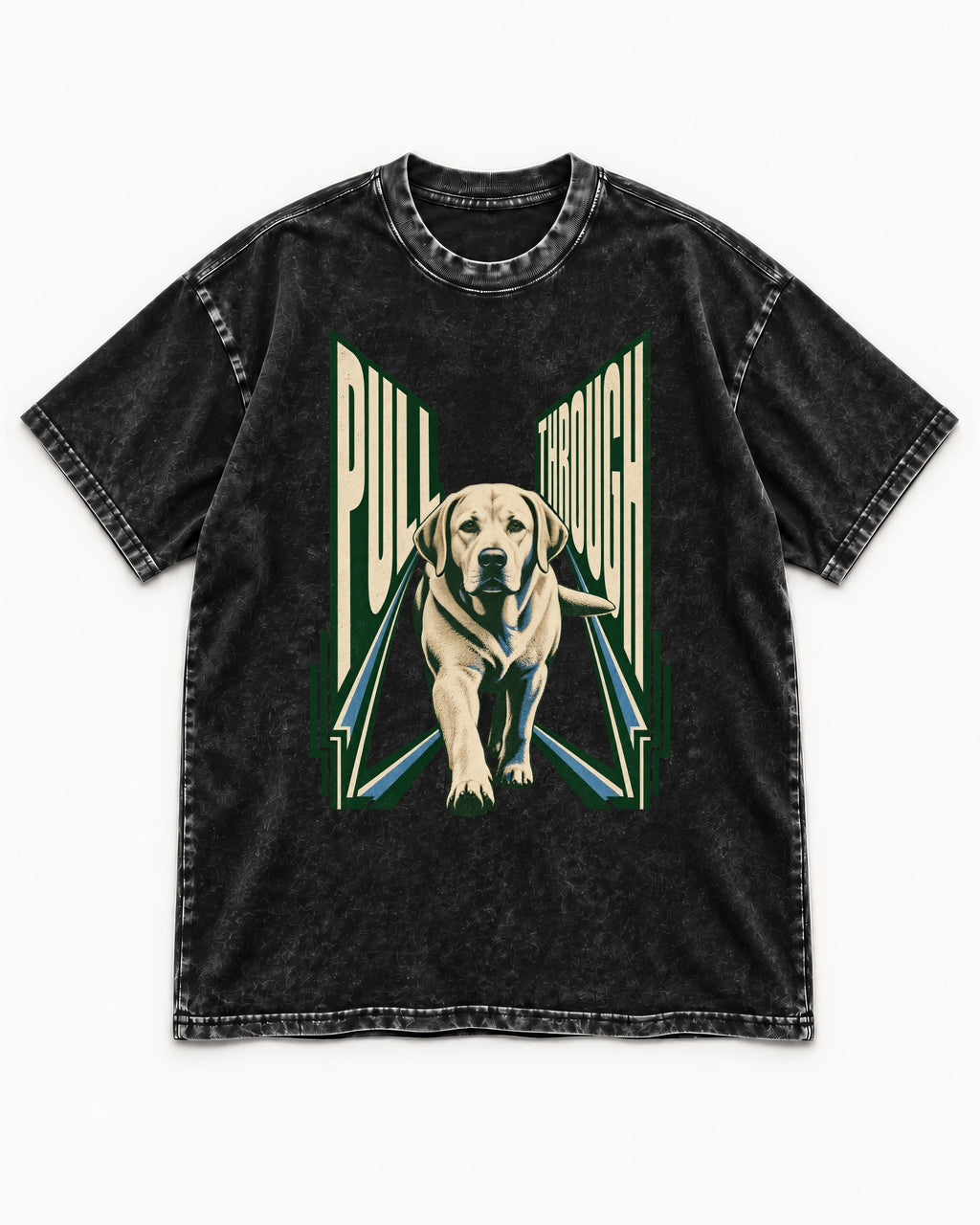 Labrador Retriever Pull Through Perspective Graphic Washed Tee in Black, flat lay product photo