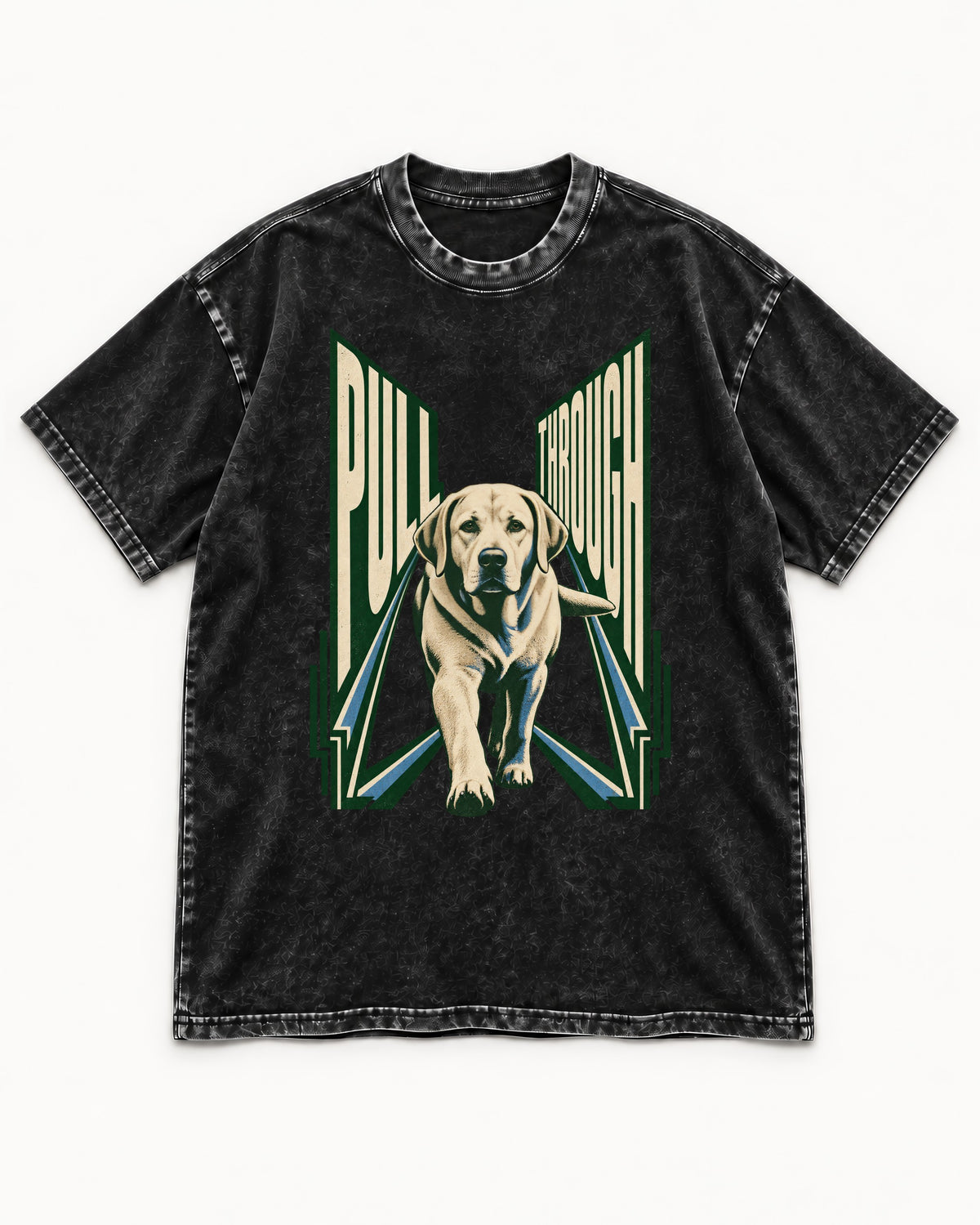 Labrador Retriever Pull Through Perspective Graphic Washed Tee in Black, flat lay product photo