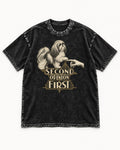 Shih Tzu Second Opinion First Art Deco Graphic Washed Tee in Black, flat lay product photo