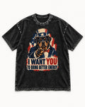 Rottweiler I Want You to Bring Better Energy Recruitment Poster Graphic Washed Tee in Black, flat lay product photo
