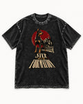 Doberman Step Out of Formation Road Vista Graphic Washed Tee in Black, flat lay product photo