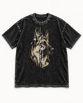 Composed Profile German Shepherd Dog Graphic Washed Tee in Black, flat lay product photo