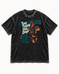 Dachshund Set Type Has Depth Folded Letter Graphic Washed Tee in Black, flat lay product photo