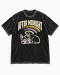 Frenchie After Midnight Sleeping Graphic Washed Tee in Black, flat lay product photo