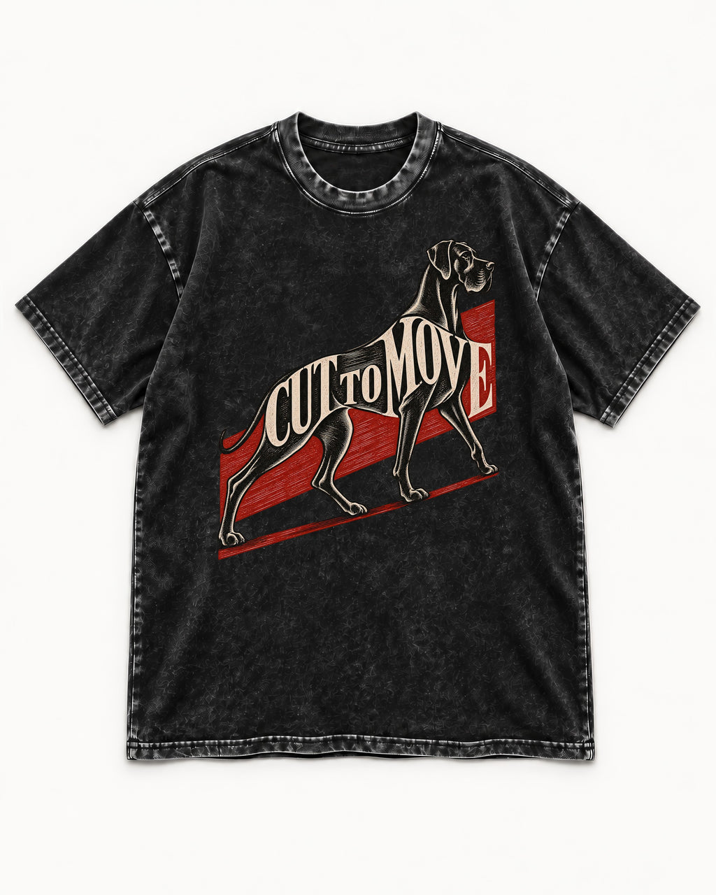 Great Dane Cut to Move Walking Typography Graphic Washed Tee in Black, flat lay product photo