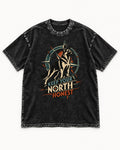 Keep Your North Honest Compass German Shepherd Dog Graphic Washed Tee in Black, flat lay product photo