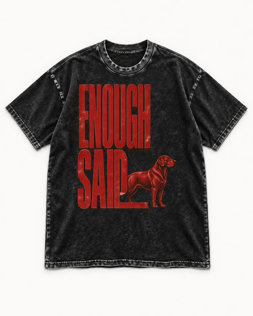 Labrador Retriever Enough Said Standing Typography Graphic Washed Tee in Black, flat lay product photo