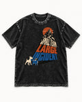 Pug Small Team Large Incident Mountain Graphic Washed Tee in Black, flat lay product photo