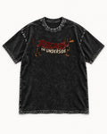 Dachshund Read The Underside Body Lettering Graphic Washed Tee in Black, flat lay product photo