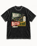 German Shorthaired Pointer Make a Better Detour Railroad Graphic Washed Tee in Black, flat lay product photo