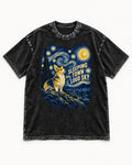 Corgi Sleeping Town Loud Sky Starry Night Washed Tee in Black, flat lay product photo