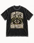 Frenchie Low Center High Pressure Graphic Washed Tee in Black, flat lay product photo