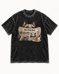 Frenchie Good Dogs Brighter Days Newspaper Graphic Washed Tee in Black, flat lay product photo