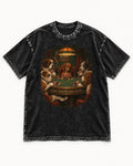 Dachshund Good Friends Bad Hands Poker Scene Washed Tee in Black, flat lay product photo