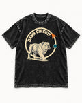 English Bulldog Dawn Circuit Emblem Washed Tee in Black, flat lay product photo