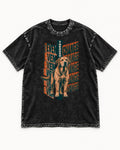 Labrador Retriever Even Through Change Repeated Poster Graphic Washed Tee in Black, flat lay product photo