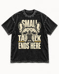 Frenchie Small Talk Ends Here Portrait Graphic Washed Tee in Black, flat lay product photo