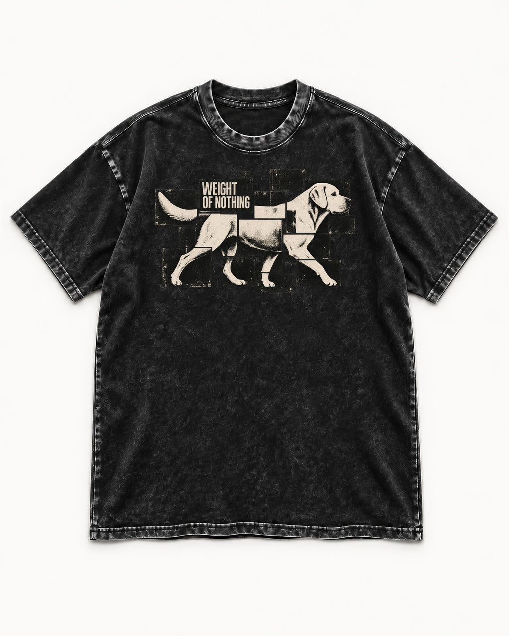 Labrador Retriever Weight of Nothing Fragmented Tile Graphic Washed Tee in Black, flat lay product photo