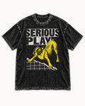 Boston Terrier Serious Play Agility Graphic Washed Tee in Black, flat lay product photo