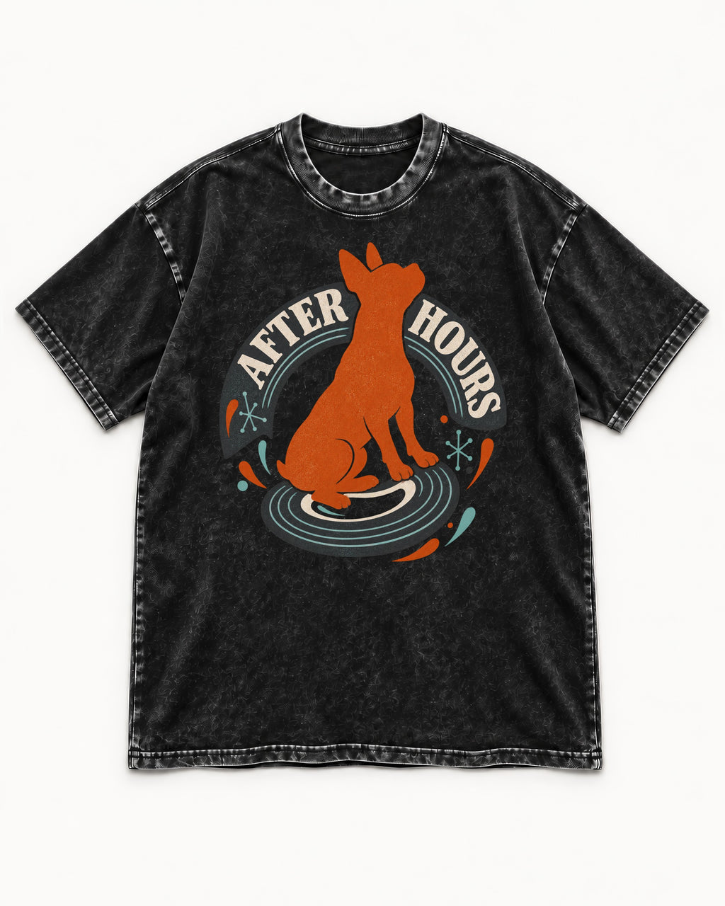 After Hours Boston Terrier Record Graphic Washed Tee in Black, flat lay product photo
