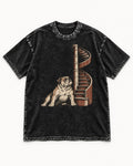 English Bulldog Spiral Staircase Graphic Washed Tee in Black, flat lay product photo