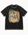 Arrived Without a Dress Code Boston Terrier Venus Parody Washed Tee in Black, flat lay product photo