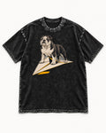 English Bulldog Paper Airplane Graphic Washed Tee in Black, flat lay product photo