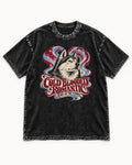 Husky Cold Blooded Romantic Heart of the Tundra Graphic Washed Tee in Black, flat lay product photo