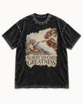 Pitbull Almost Touched Greatness Creation Parody Graphic Washed Tee in Black, flat lay product photo