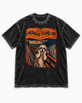 Shih Tzu Monday Found Me Scream Parody Graphic Washed Tee in Black, flat lay product photo