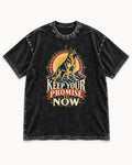 Keep Your Promise To Now Sunrise German Shepherd Dog Graphic Washed Tee in Black, flat lay product photo