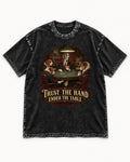 Great Dane Trust the Hand Under the Table Poker Graphic Washed Tee in Black, flat lay product photo