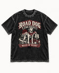 Labrador Retriever Road Dog Miles of Heart Route 66 Graphic Washed Tee in Black, flat lay product photo