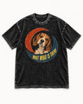 Wait What Is There Beagle Crescent Washed Tee in Black, flat lay product photo