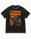 Doberman Monday Found Me Scream Graphic Washed Tee in Black, flat lay product photo