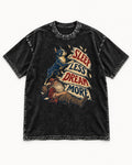 Boston Terrier Sleep Less Dream More Washed Tee in Black, flat lay product photo