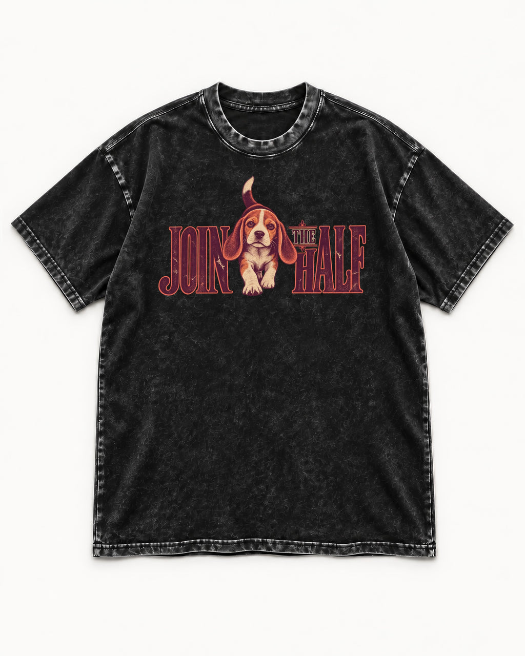 Beagle Join The Half Washed Tee in Black, flat lay product photo