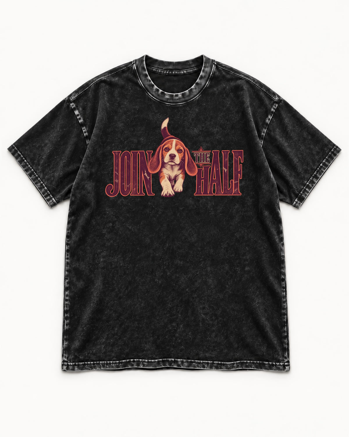 Beagle Join The Half Washed Tee in Black, flat lay product photo