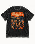 German Shepherd Dog Monday Found Me Scream Graphic Washed Tee in Black, flat lay product photo
