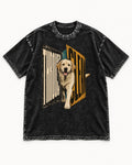 Labrador Retriever Through Steel Split Sign Graphic Washed Tee in Black, flat lay product photo