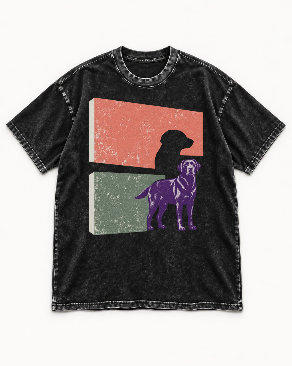 Labrador Retriever Field Test Brutalist Panels Graphic Washed Tee in Black, flat lay product photo